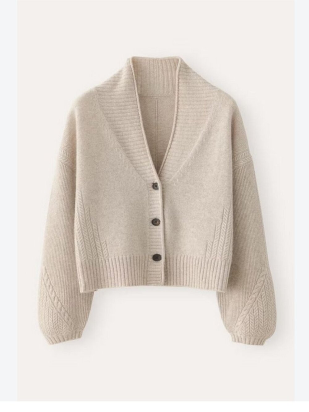 Cashmere Shawl-collar Cardigan in Ecru Fawn Size 4